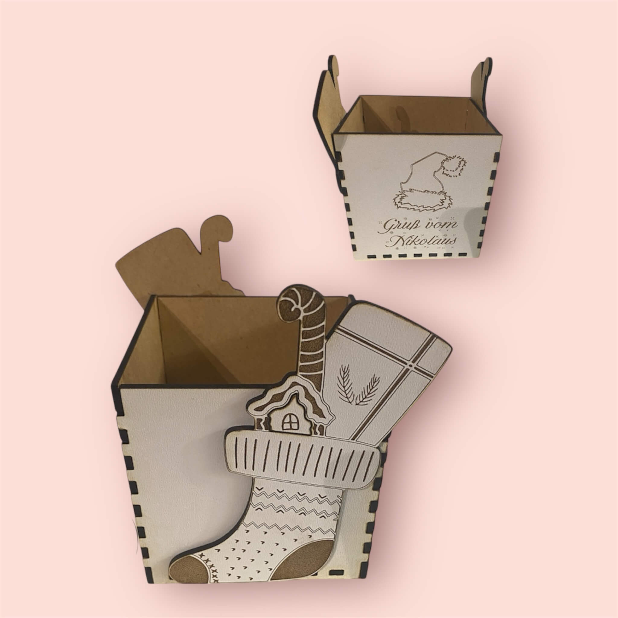 Nikolaus Geschenkbox Holz 10x10 cm
