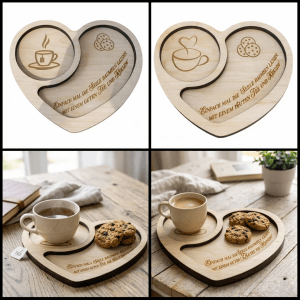 Holz Untersetzer Herz – Kaffee oder Tee