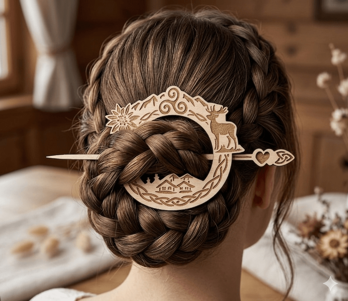 Wikinger Haarspange aus Holz – Handgefertigter Haarstab für Dutt, Flechtfrisuren & Mittelalter-Look