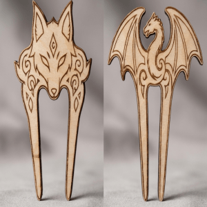 Haargabel aus Holz – Wolf oder Drache | Mittelalter | Fantasy | LARP | Cosplay | 16 cm