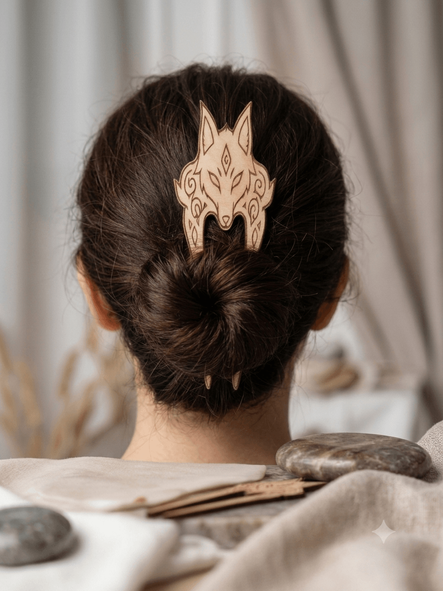 Haargabel aus Holz – Wolf oder Drache | Mittelalter | Fantasy | LARP | Cosplay | 16 cm