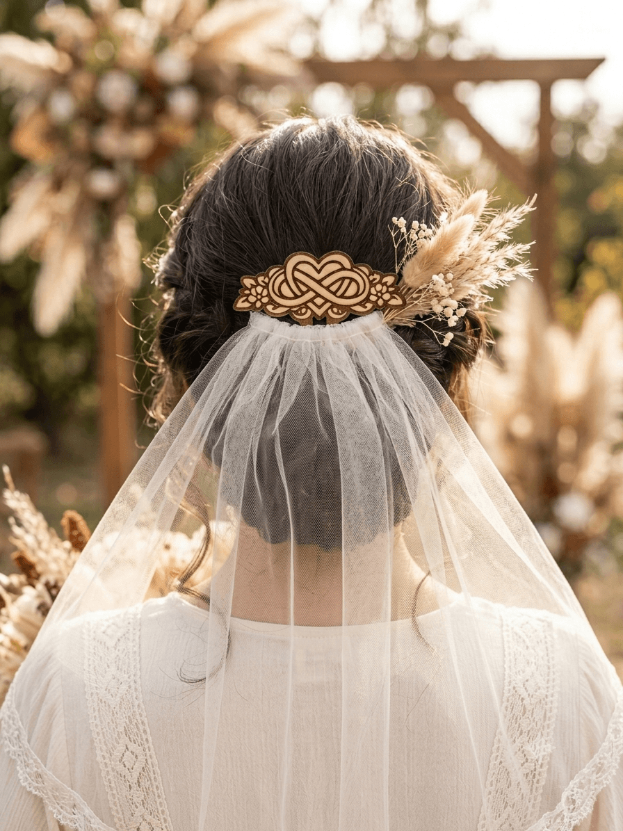 Filigrane Holz-Haargabel für die Braut – Romantischer Haarschmuck mit Lasergravur – Bild 4